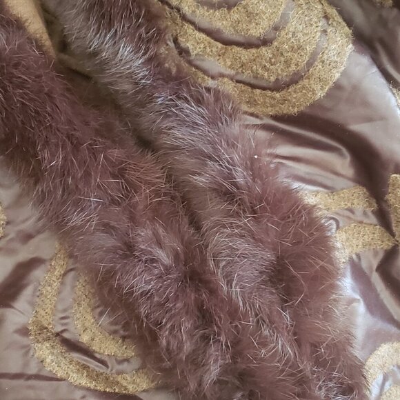 Vintage Moshita Couture 2 Piece Brown Outfit w/Faux Fur Collar and Trim, Size 16 - Picture 4 of 16
